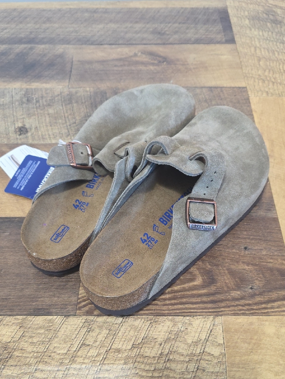 Birkenstock Suede Boston Clogs in Light Brown/taupe